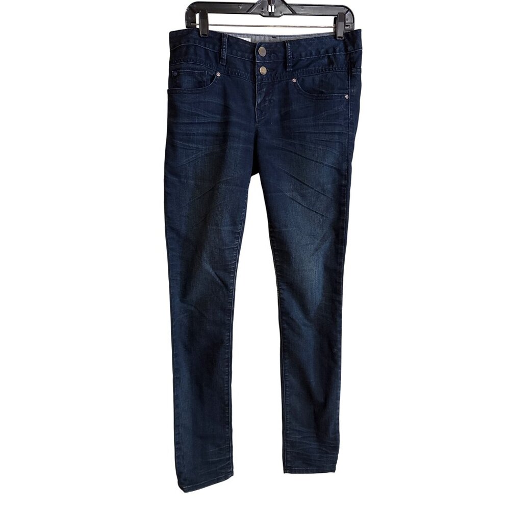 Womens Gap Dark Wash Skinny Jeans Size 29/8 Mid-Rise Denim With Double Button Cl